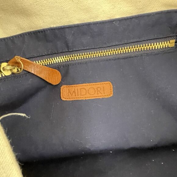 MIDORI Los Angeles Havana Striped Canvas Tote Bag Leather Straps African Print - Picture 9 of 12